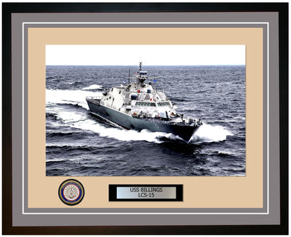 USS Billings LCS-15 Framed Navy Ship Photo Grey