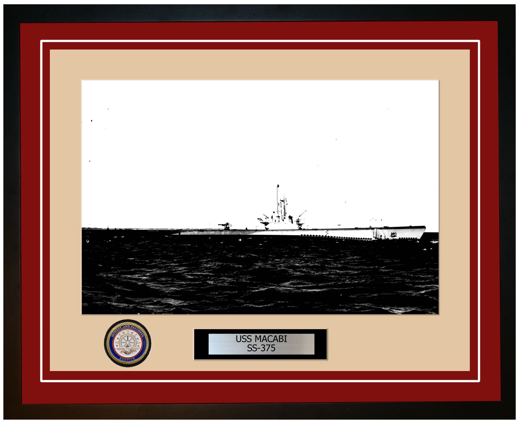 USS Macabi SS-375 Framed Navy Ship Photo Burgundy