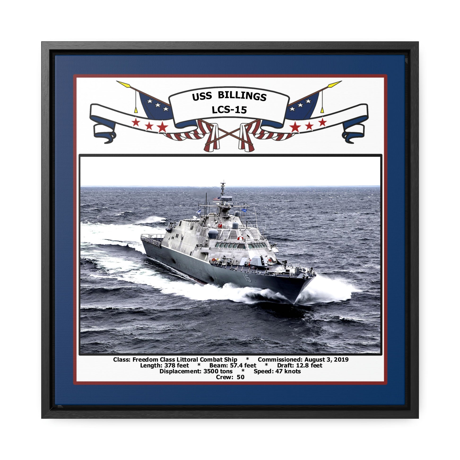 USS Billings LCS-15 Navy Floating Frame Photo Front View