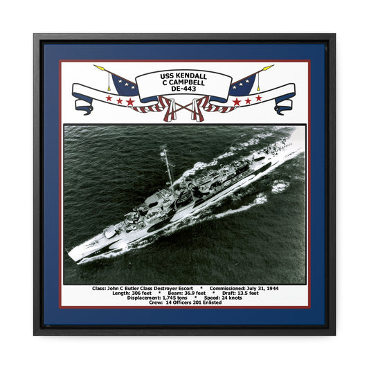 USS Kendall C Campbell DE-443 Navy Floating Frame Photo Front View
