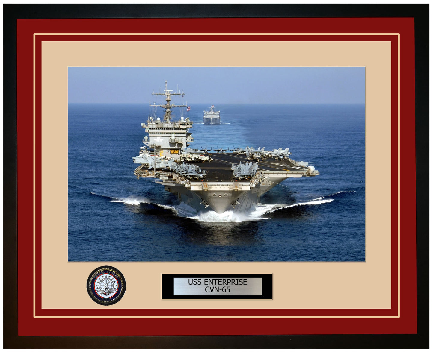 USS ENTERPRISE CVN-65 Framed Navy Ship Photo Burgundy