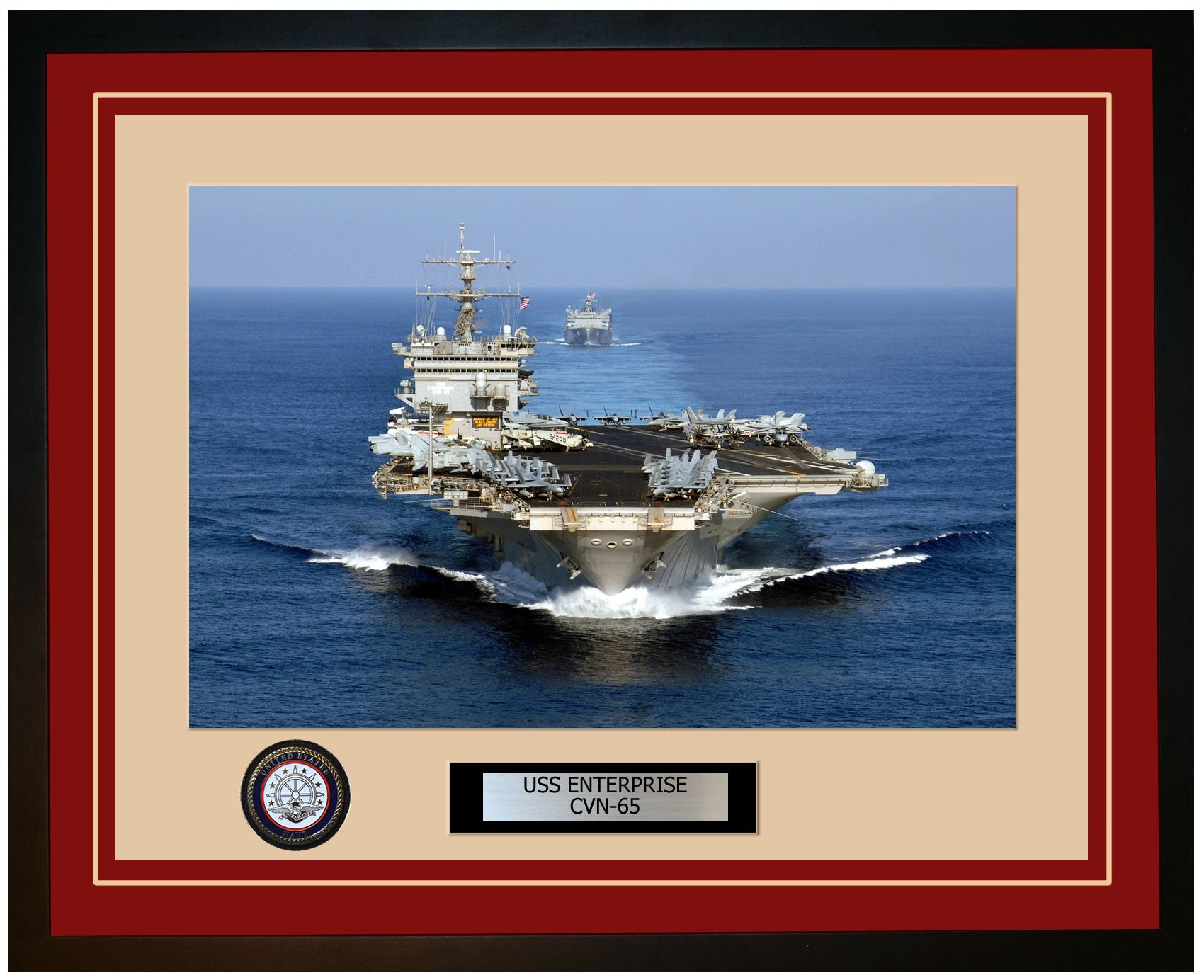 USS ENTERPRISE CVN-65 Framed Navy Ship Photo Burgundy