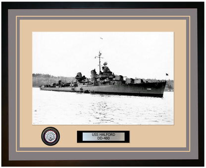 USS HALFORD DD-480 Framed Navy Ship Photo Grey
