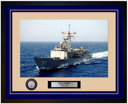 USS HAWES FFG-53 Framed Navy Ship Photo Blue