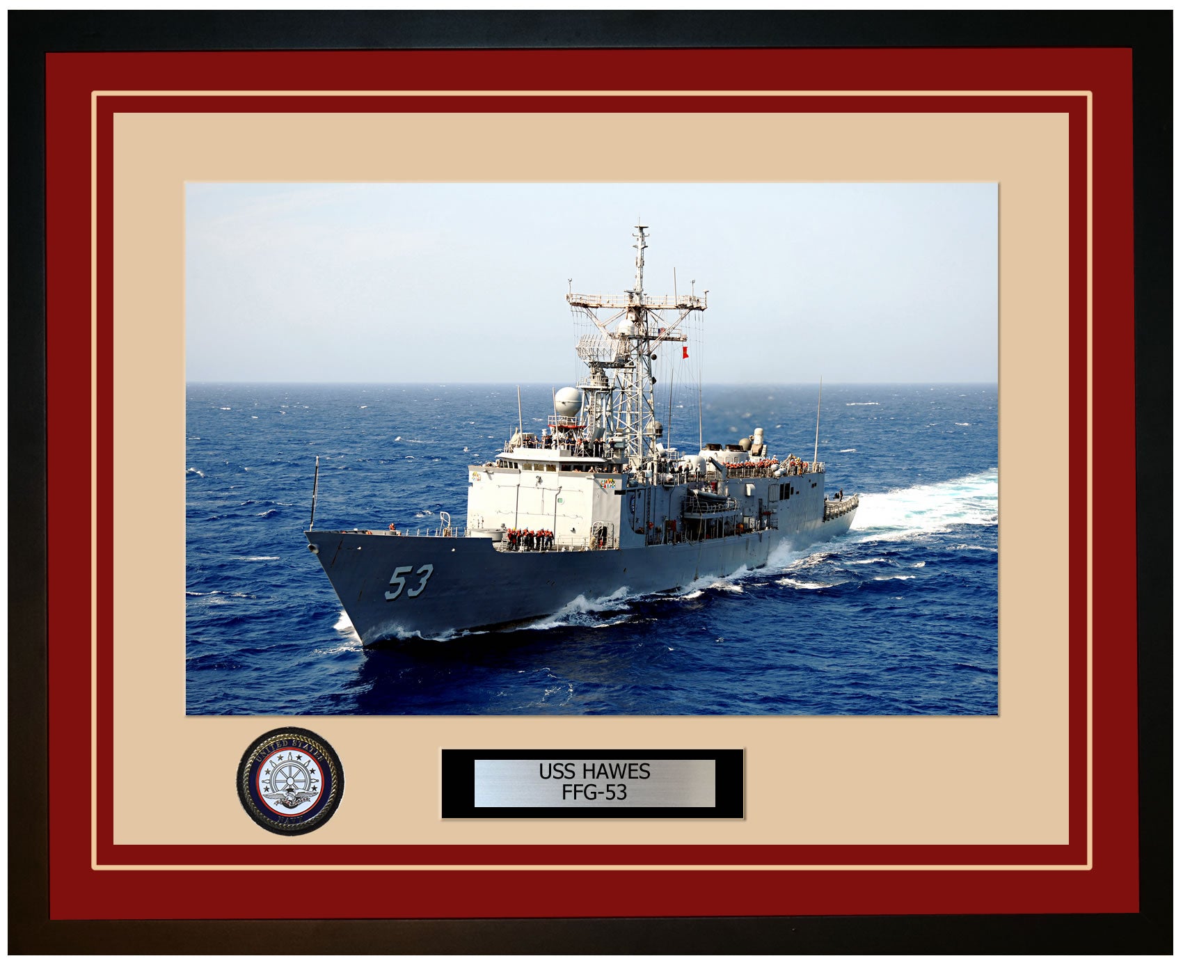 USS HAWES FFG-53 Framed Navy Ship Photo Burgundy