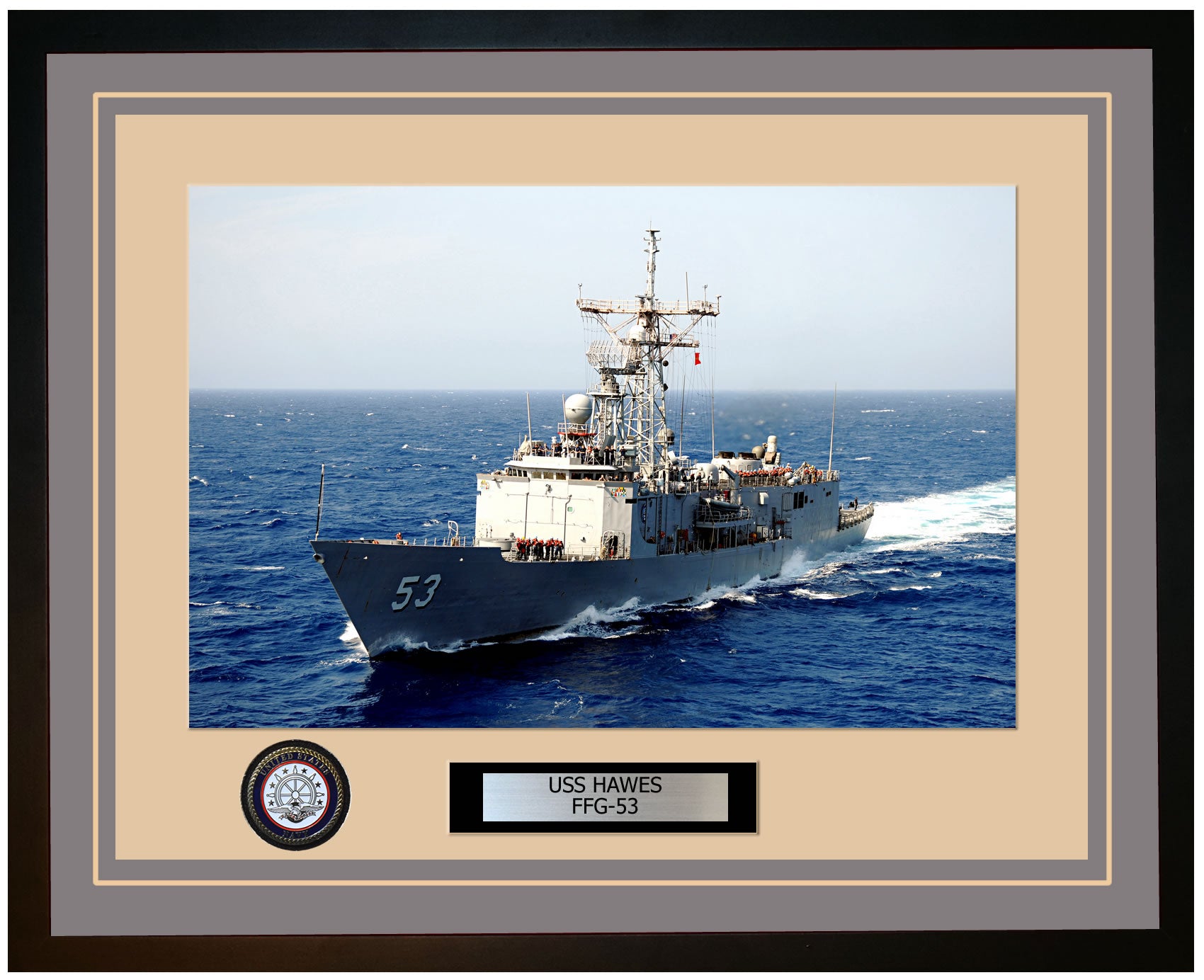 USS HAWES FFG-53 Framed Navy Ship Photo Grey