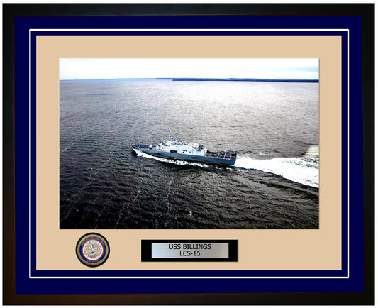 USS Billings LCS-15 Framed Navy Ship Photo Blue
