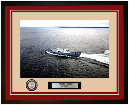 USS Billings LCS-15 Framed Navy Ship Photo Burgundy