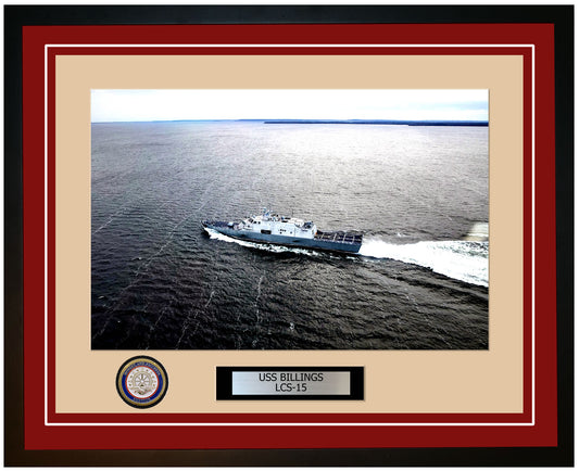 USS Billings LCS-15 Framed Navy Ship Photo Burgundy