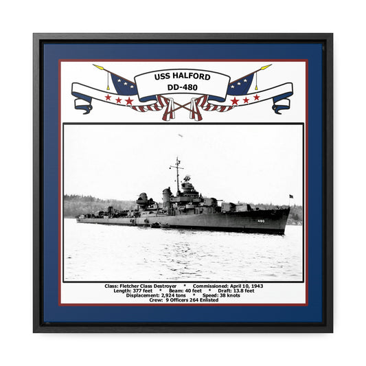 USS Halford DD-480 Navy Floating Frame Photo Front View
