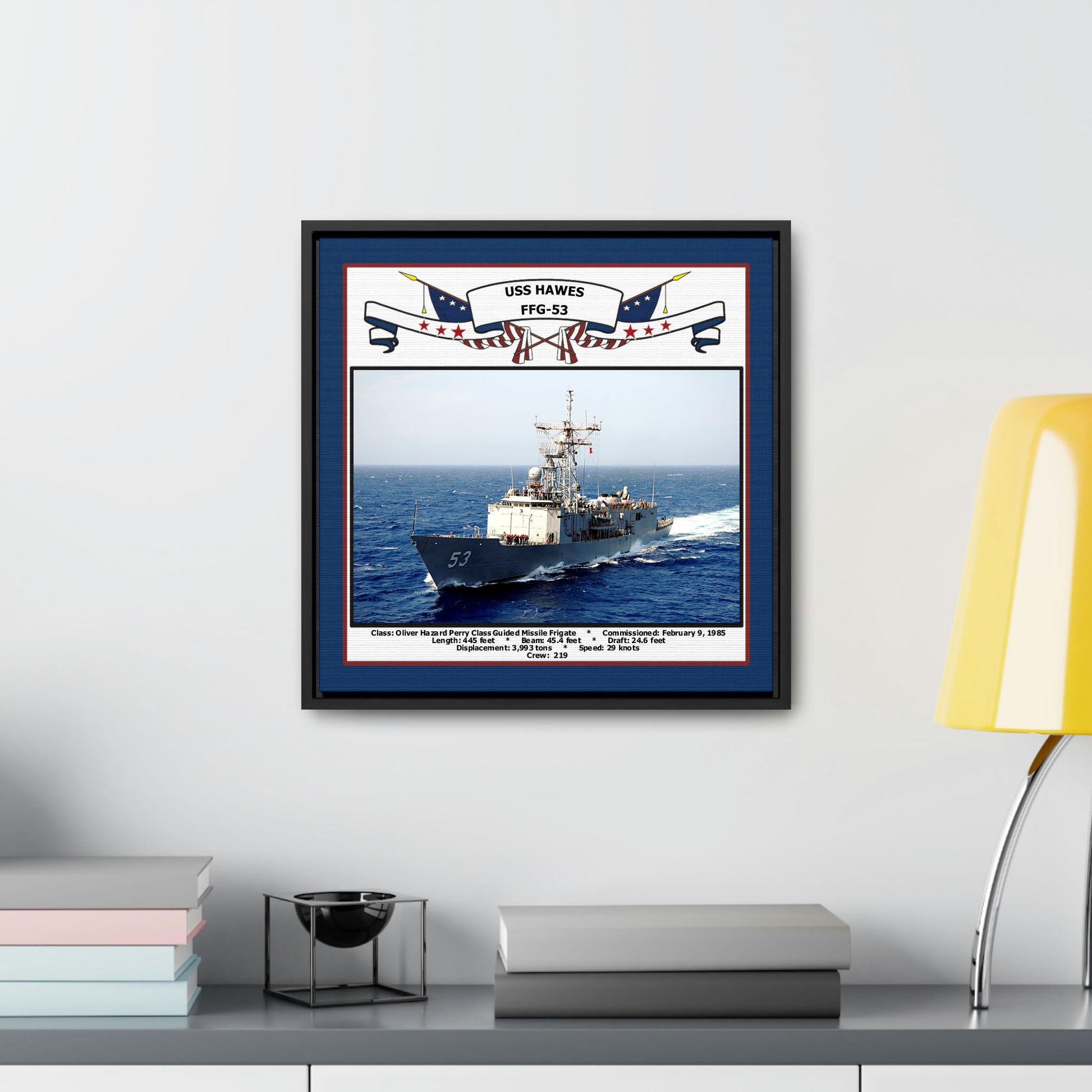 USS Hawes FFG-53 Navy Floating Frame Photo Desk View