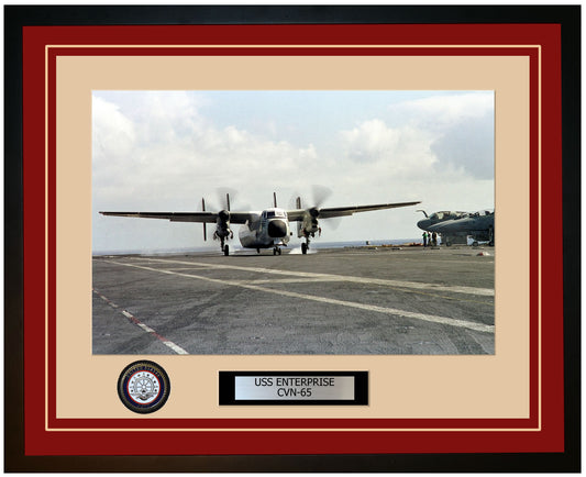 USS ENTERPRISE CVN-65 Framed Navy Ship Photo Burgundy