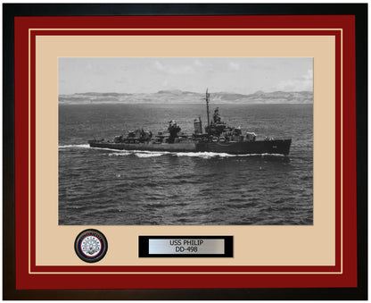 USS PHILIP DD-498 Framed Navy Ship Photo Burgundy