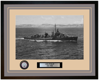 USS PHILIP DD-498 Framed Navy Ship Photo Grey