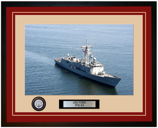 USS FORD FFG-54 Framed Navy Ship Photo Burgundy