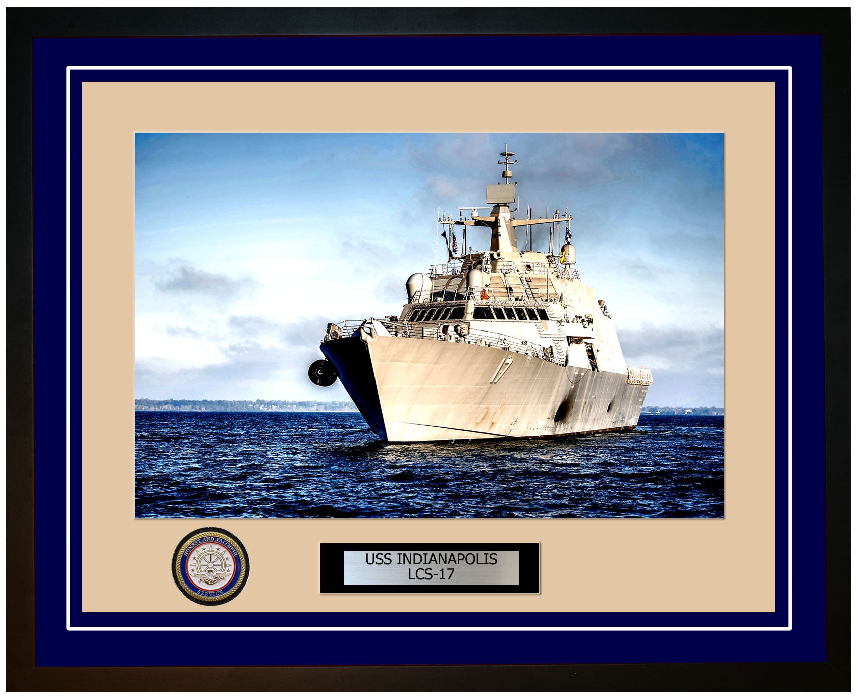 USS Indianapolis LCS-17 Framed Navy Ship Photo Blue