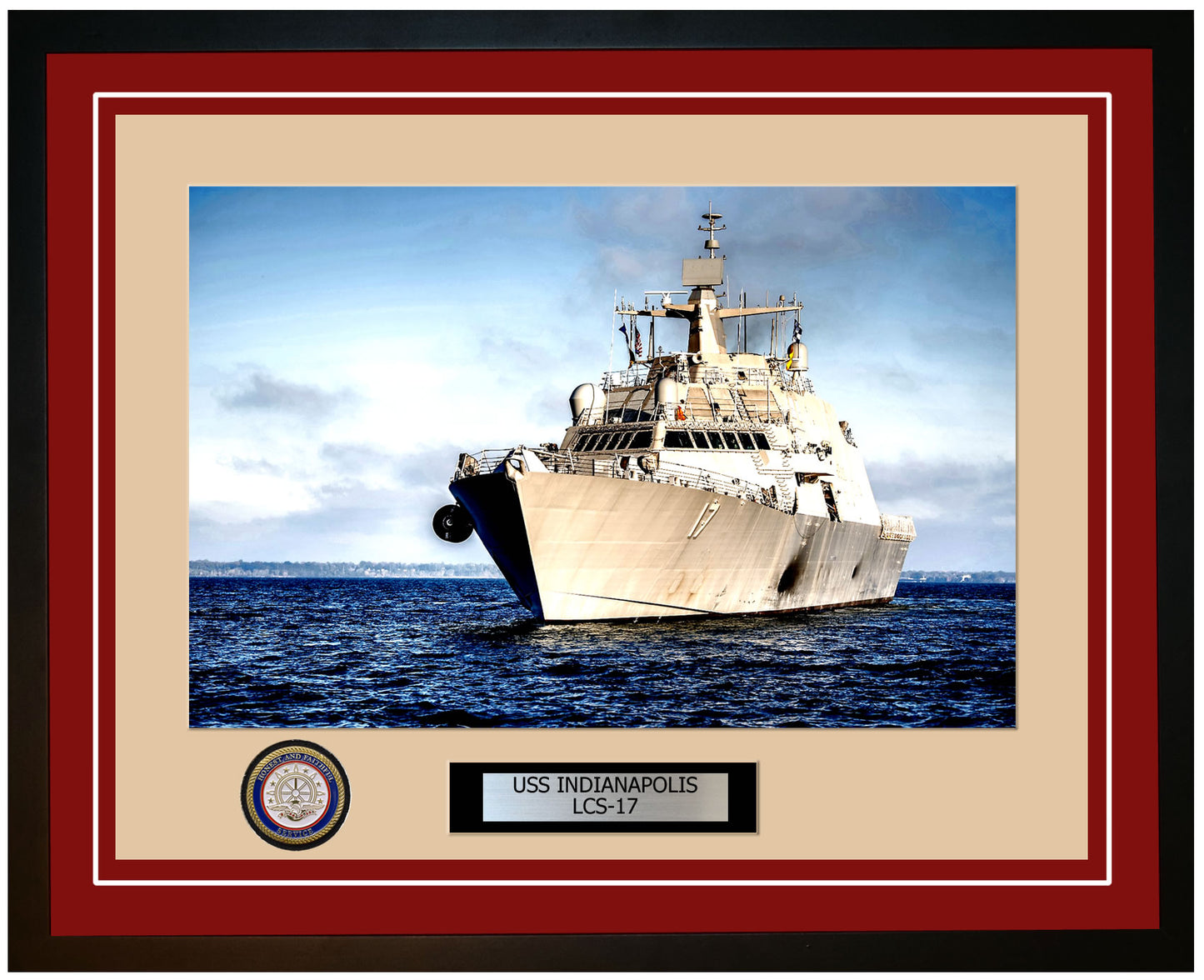 USS Indianapolis LCS-17 Framed Navy Ship Photo Burgundy
