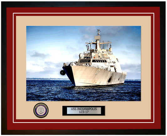 USS Indianapolis LCS-17 Framed Navy Ship Photo Burgundy