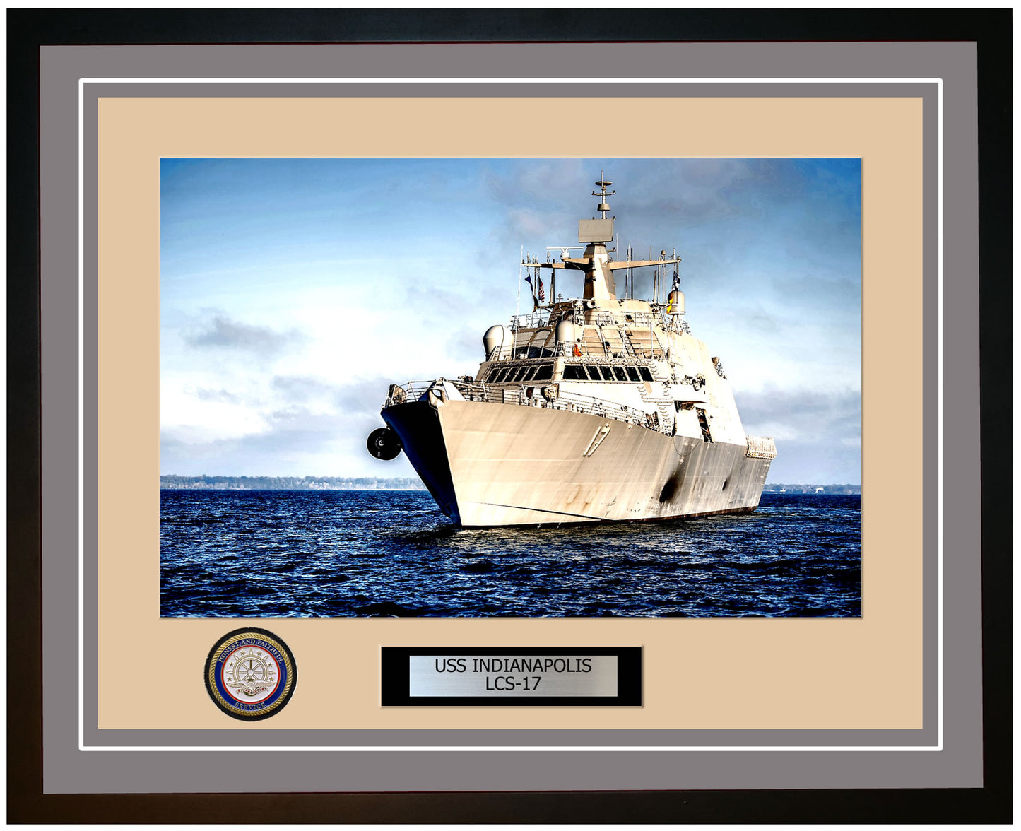 USS Indianapolis LCS-17 Framed Navy Ship Photo Grey