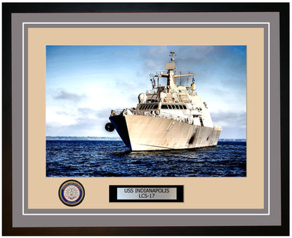 USS Indianapolis LCS-17 Framed Navy Ship Photo Grey