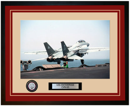 USS ENTERPRISE CVN-65 Framed Navy Ship Photo Burgundy
