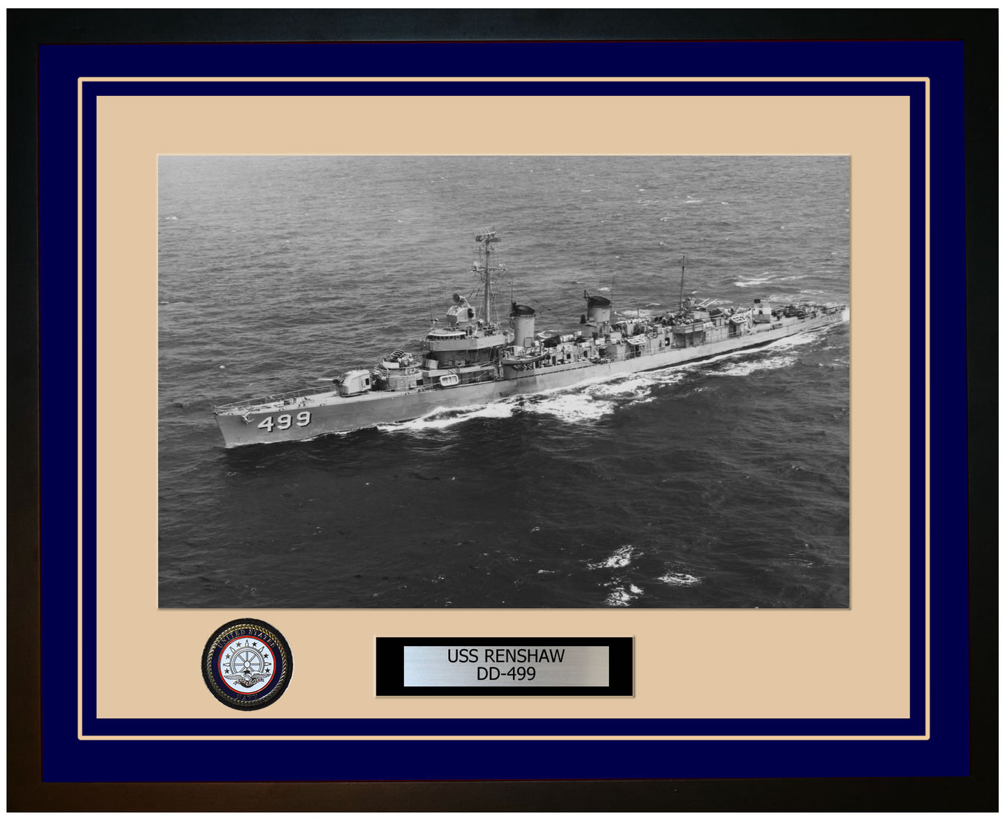 USS RENSHAW DD-499 Framed Navy Ship Photo Blue