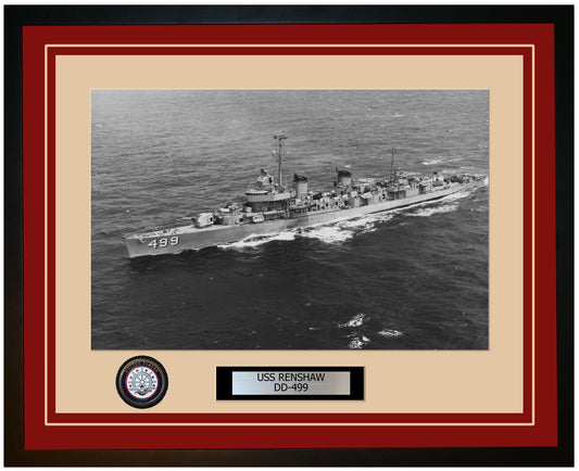 USS RENSHAW DD-499 Framed Navy Ship Photo Burgundy