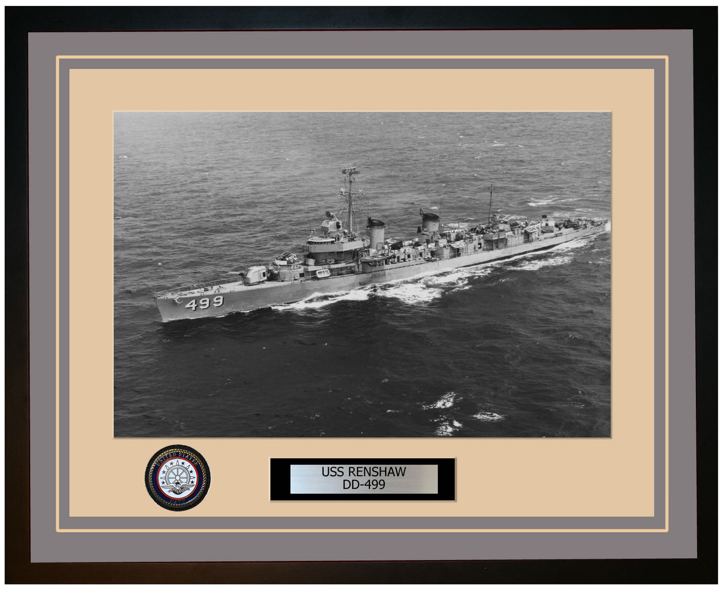USS RENSHAW DD-499 Framed Navy Ship Photo Grey