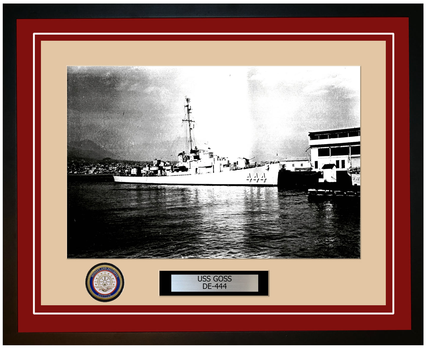 USS Goss DE-444 Framed Navy Ship Photo Burgundy