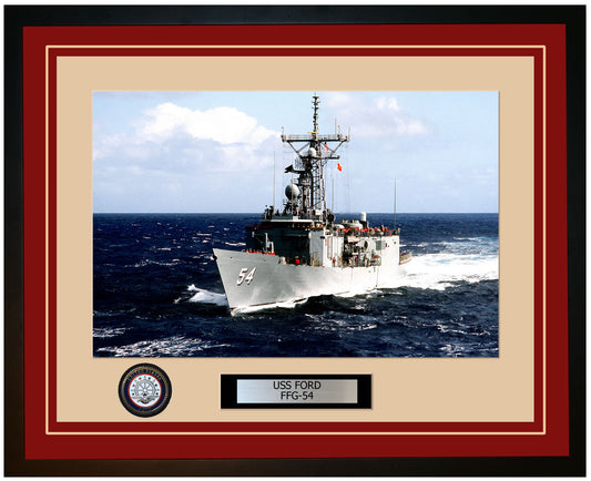 USS FORD FFG-54 Framed Navy Ship Photo Burgundy