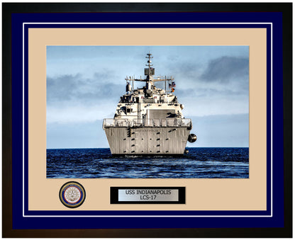 USS Indianapolis LCS-17 Framed Navy Ship Photo Blue