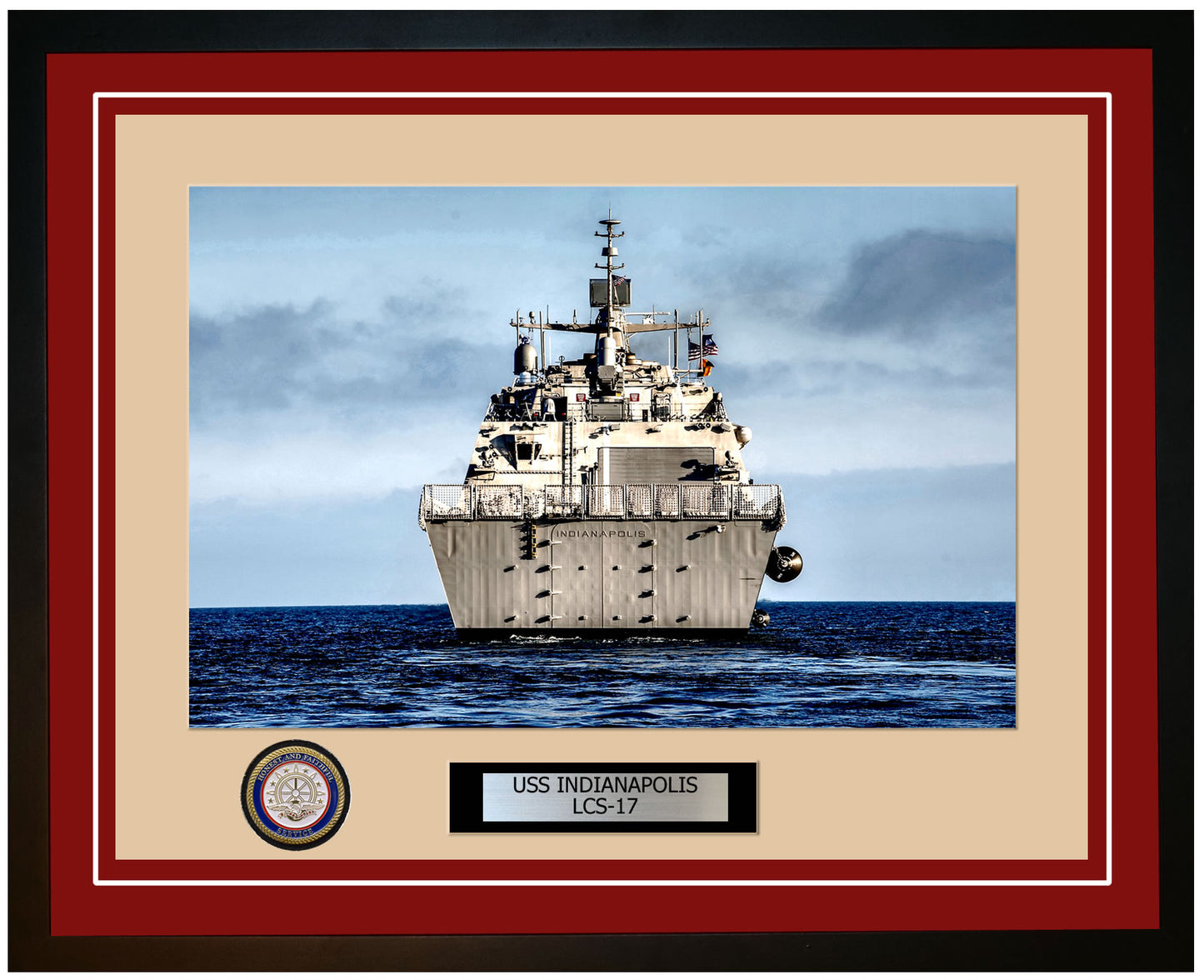 USS Indianapolis LCS-17 Framed Navy Ship Photo Burgundy