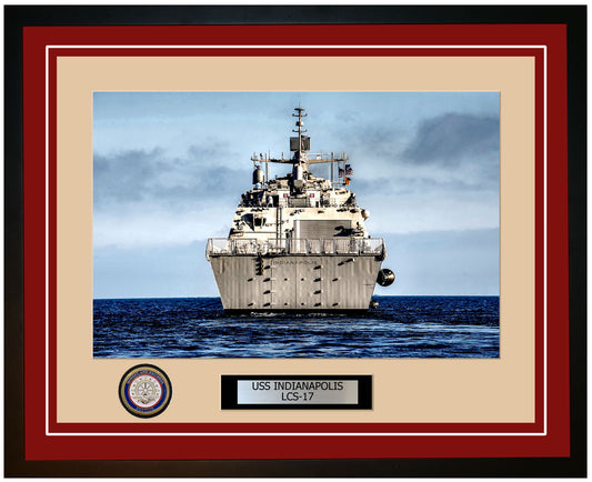 USS Indianapolis LCS-17 Framed Navy Ship Photo Burgundy