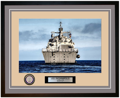 USS Indianapolis LCS-17 Framed Navy Ship Photo Grey