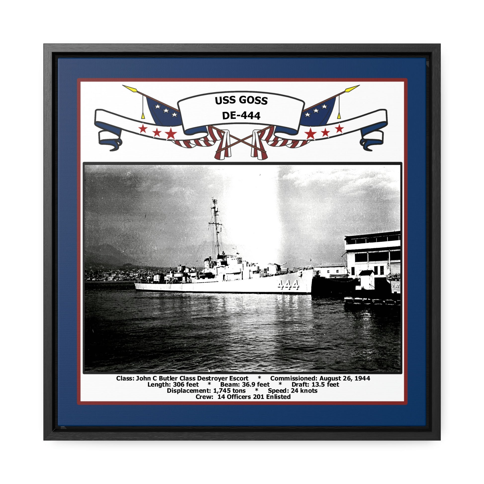 USS Goss DE-444 Navy Floating Frame Photo Front View