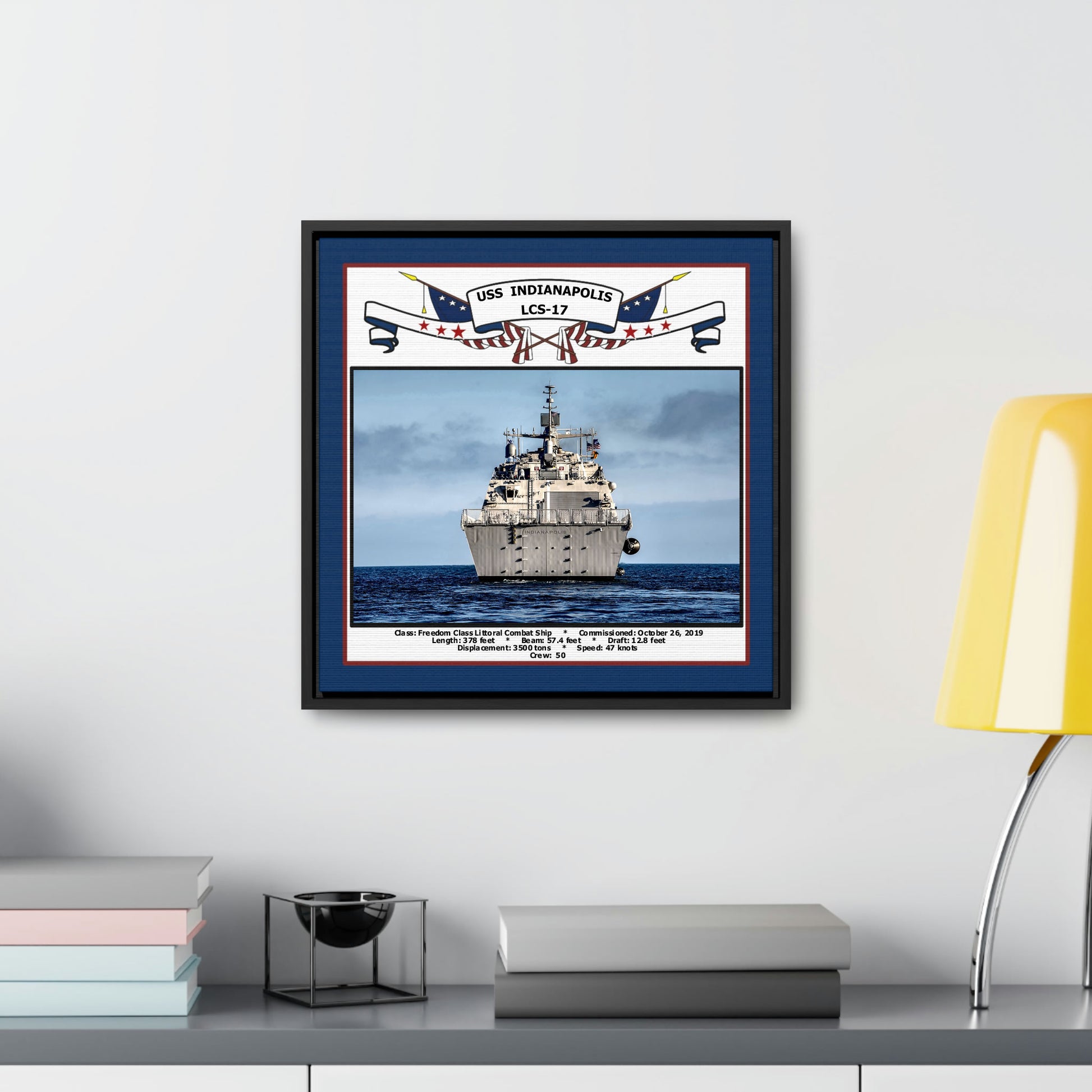 USS Indianapolis LCS-17 Navy Floating Frame Photo Desk View