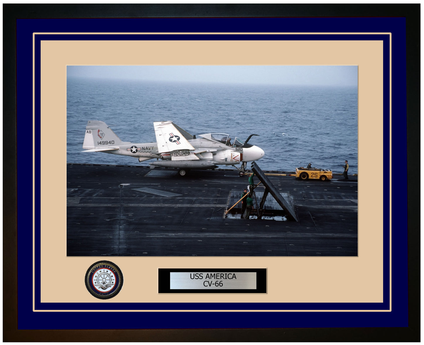 USS AMERICA CV-66 Framed Navy Ship Photo Blue
