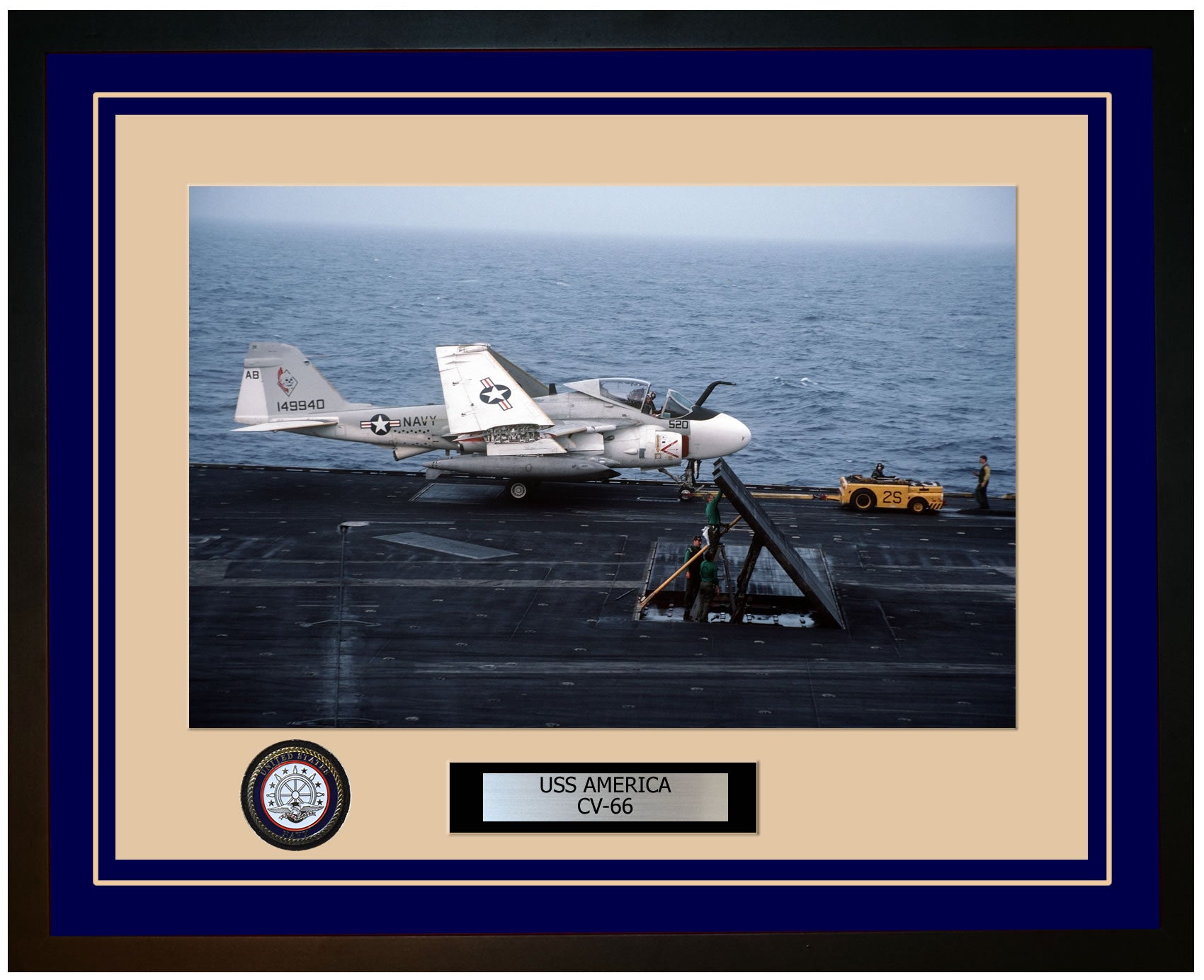 USS AMERICA CV-66 Framed Navy Ship Photo Blue
