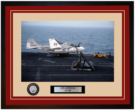 USS AMERICA CV-66 Framed Navy Ship Photo Burgundy
