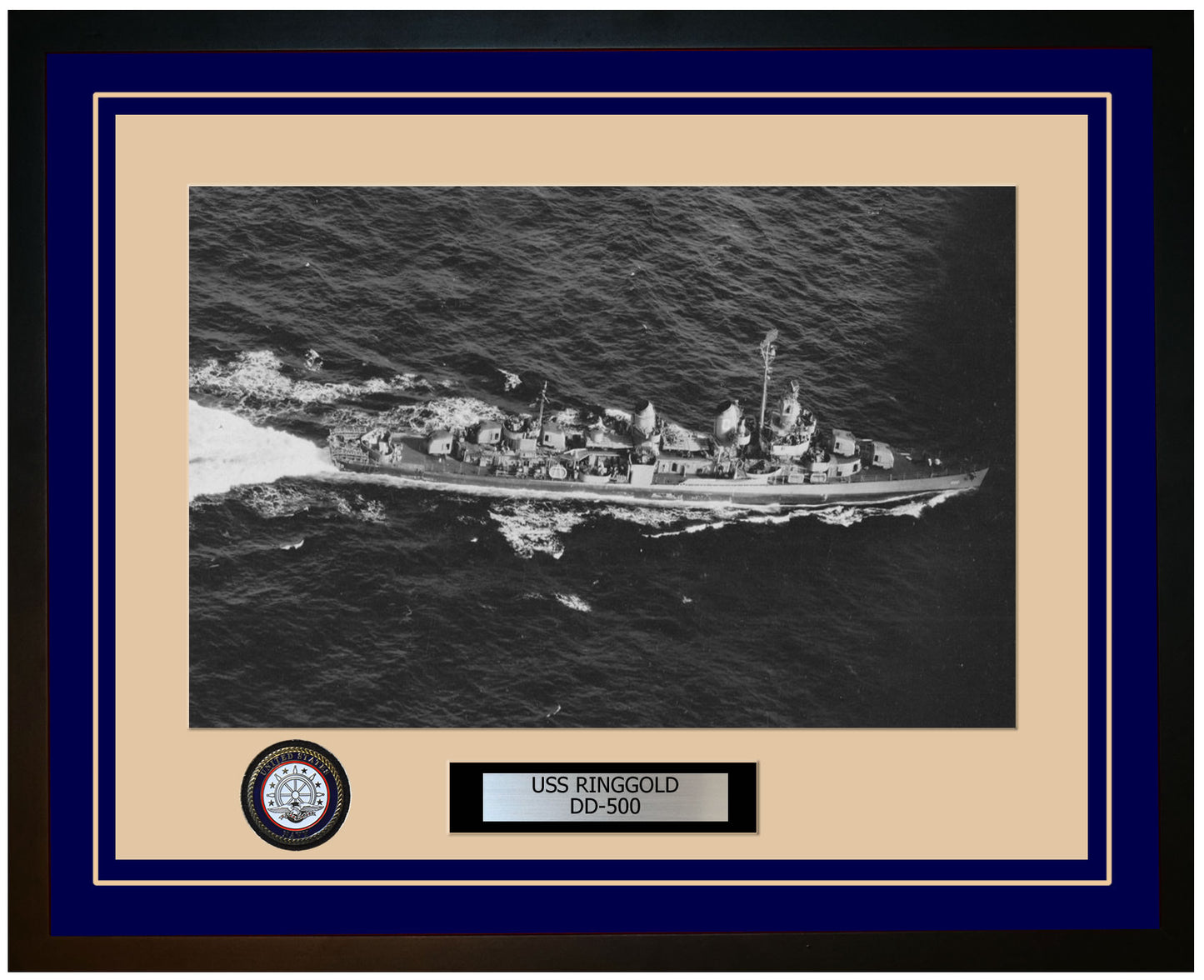 USS RINGGOLD DD-500 Framed Navy Ship Photo Blue