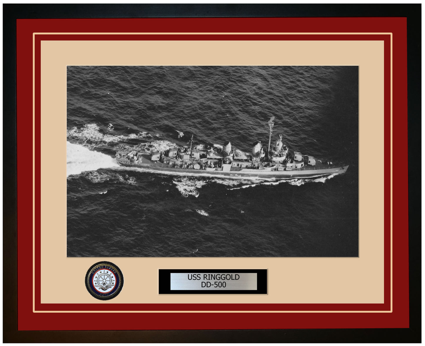 USS RINGGOLD DD-500 Framed Navy Ship Photo Burgundy