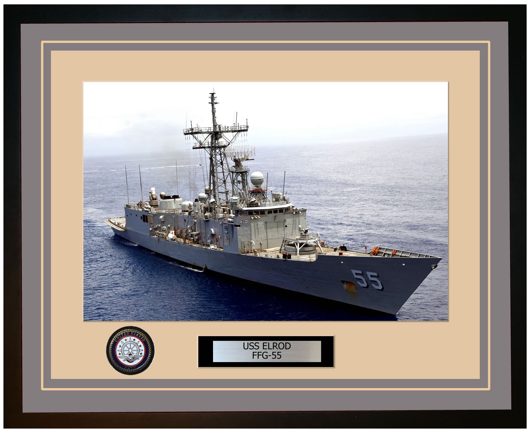 USS ELROD FFG-55 Framed Navy Ship Photo Grey