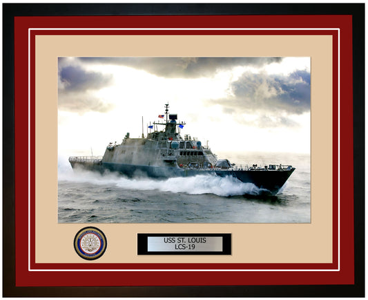 USS St. Louis LCS-19 Framed Navy Ship Photo Burgundy