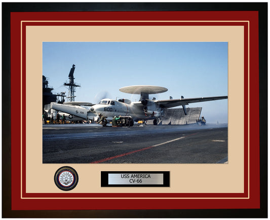 USS AMERICA CV-66 Framed Navy Ship Photo Burgundy