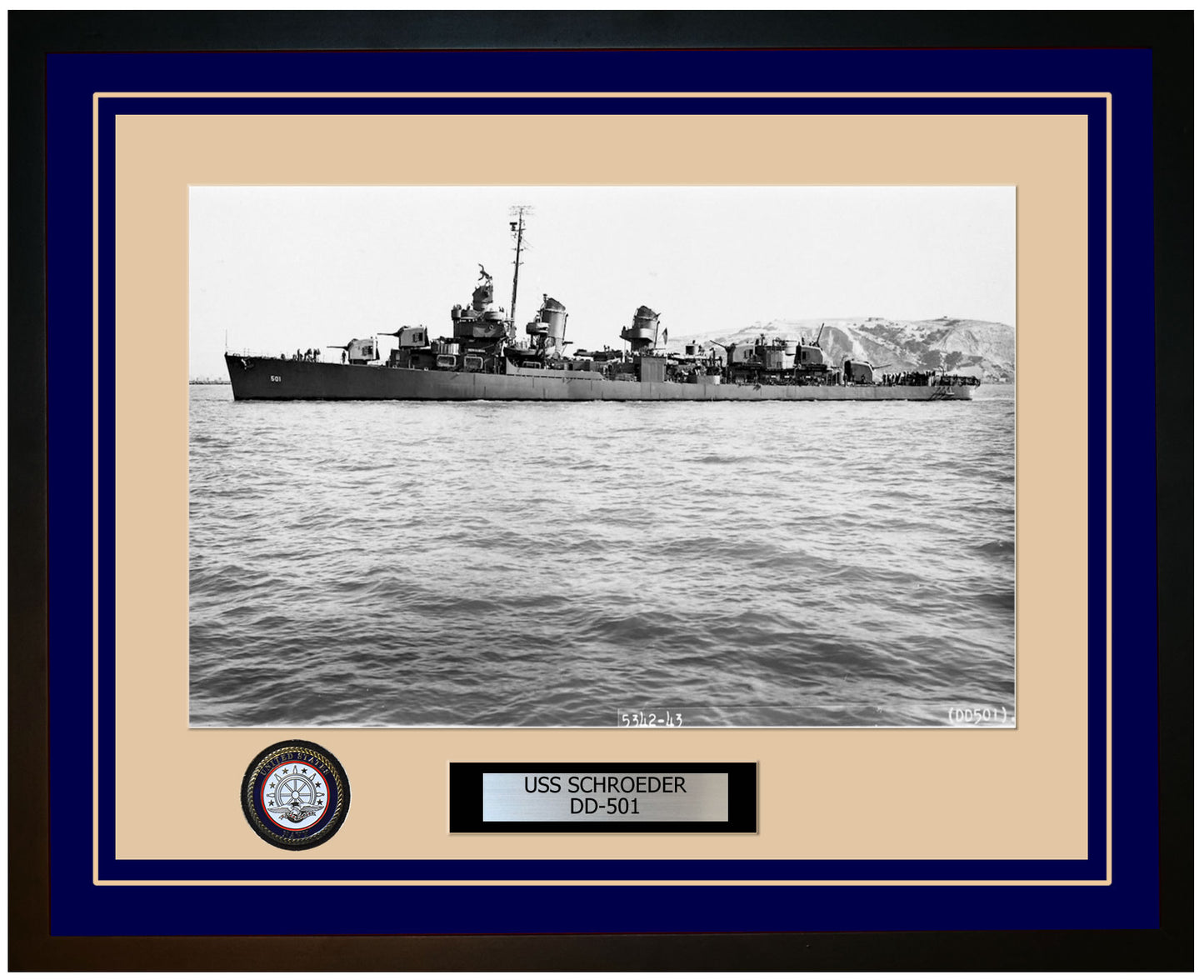 USS SCHROEDER DD-501 Framed Navy Ship Photo Blue