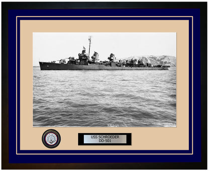 USS SCHROEDER DD-501 Framed Navy Ship Photo Blue