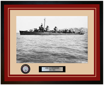 USS SCHROEDER DD-501 Framed Navy Ship Photo Burgundy