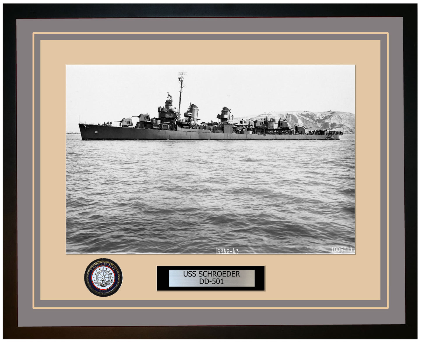 USS SCHROEDER DD-501 Framed Navy Ship Photo Grey