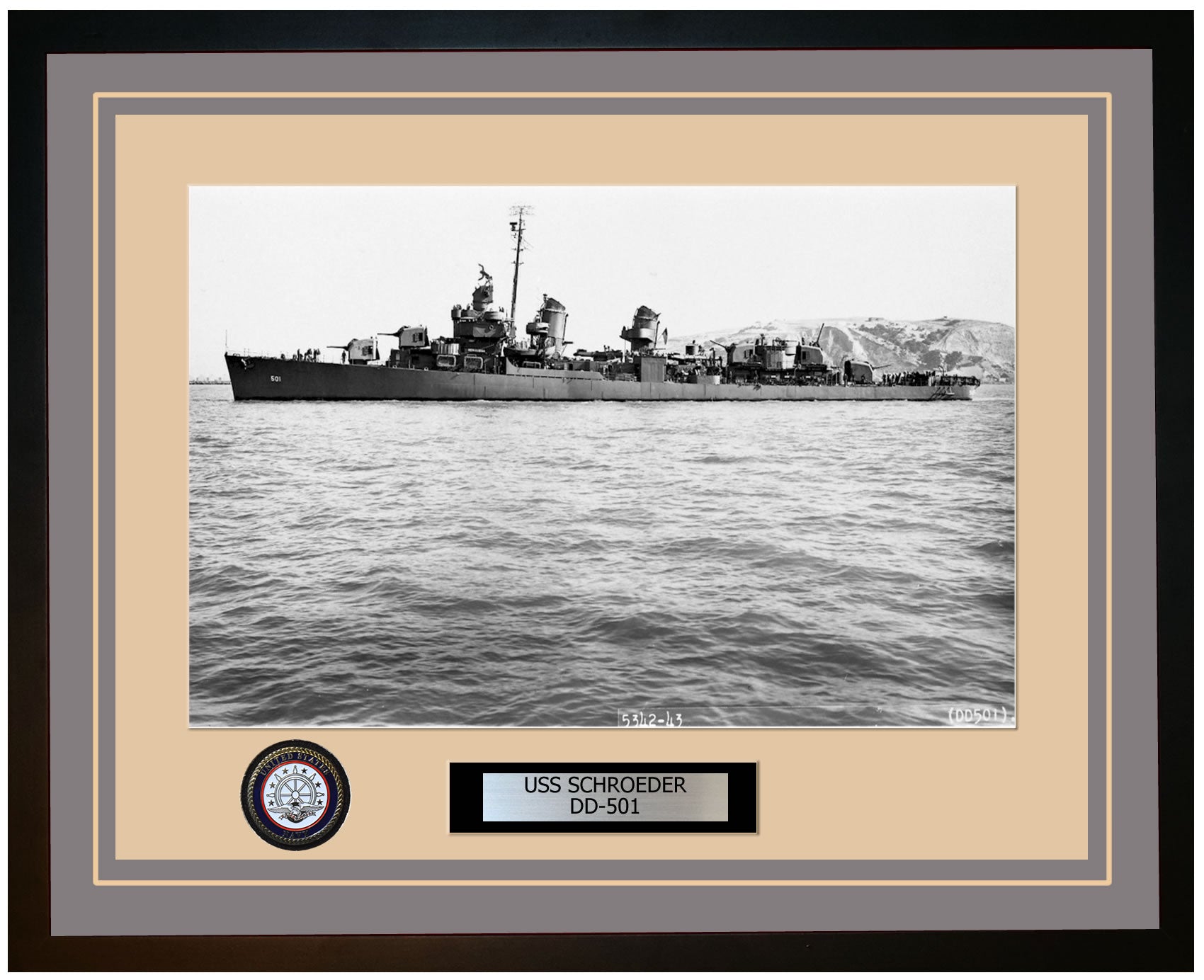 USS SCHROEDER DD-501 Framed Navy Ship Photo Grey