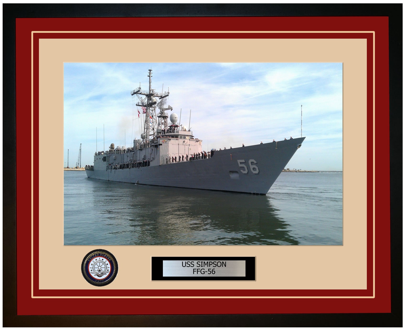 USS SIMPSON FFG-56 Framed Navy Ship Photo Burgundy